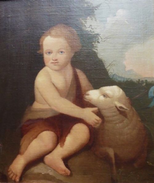 bartolome esteban murillo infant st john the baptist in the wilderness with lamb 18thc oil portrait paintings