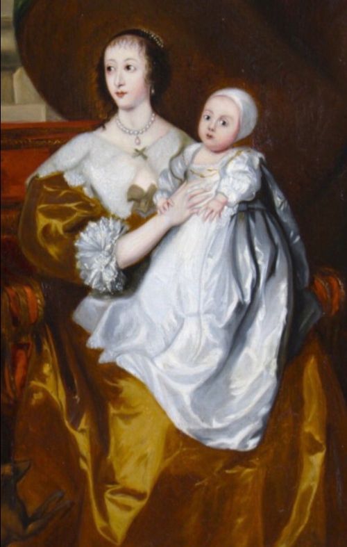 henrietta maria child after van dyck 18thc oil portrait painting of king charles 1st