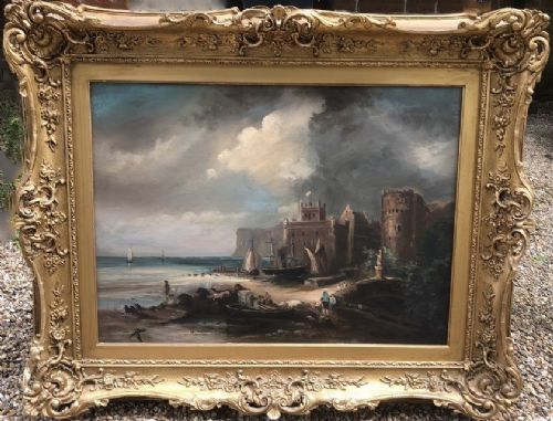 dutch seascape oil painting 19th marine fishing boats castle portraits