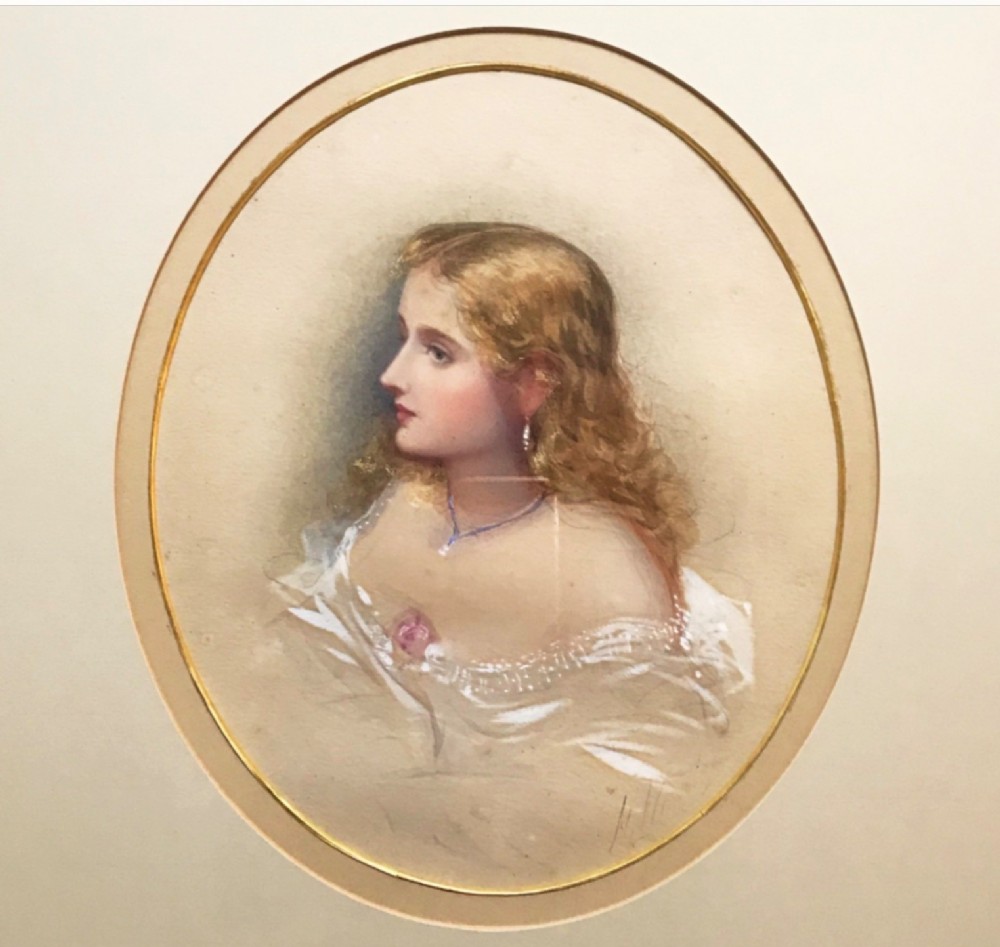 watercolour portrait painting of a lady by artist henry whatley 18421902