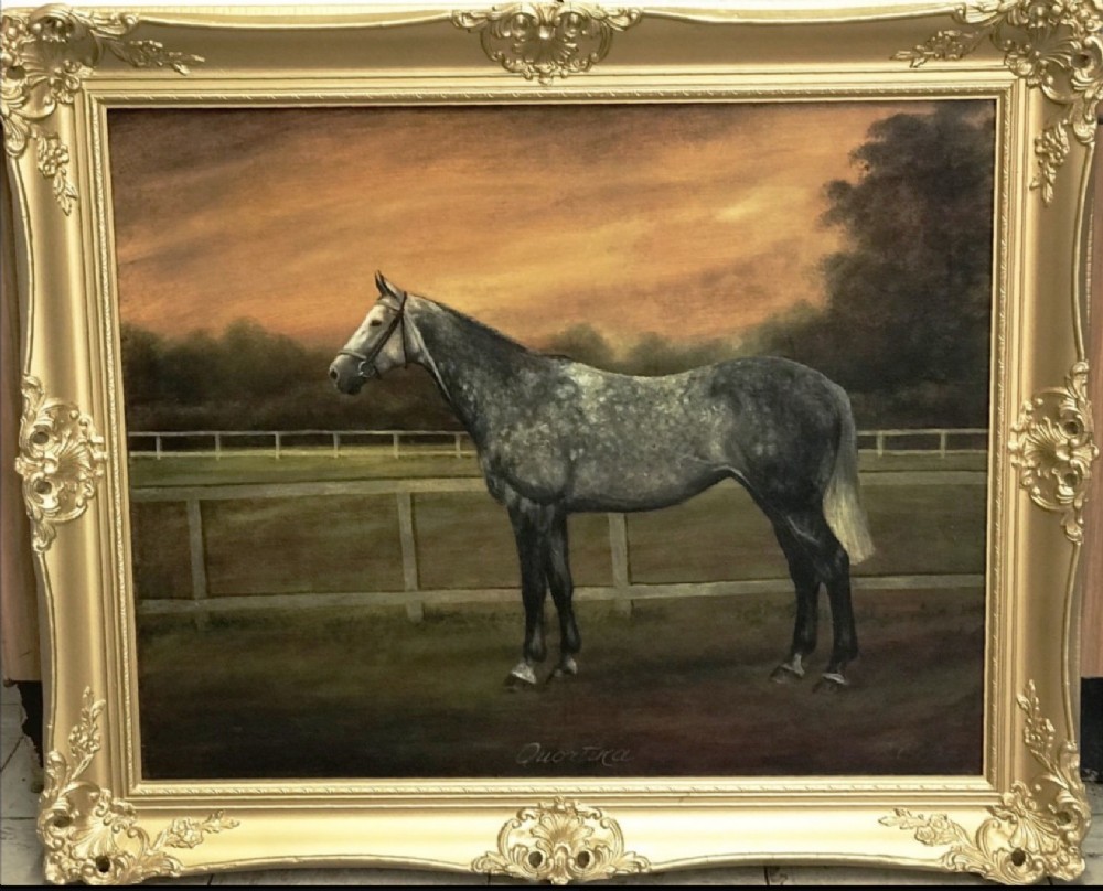 race horse oil painting of quortina winner at windsor 1970 trainer jack holt