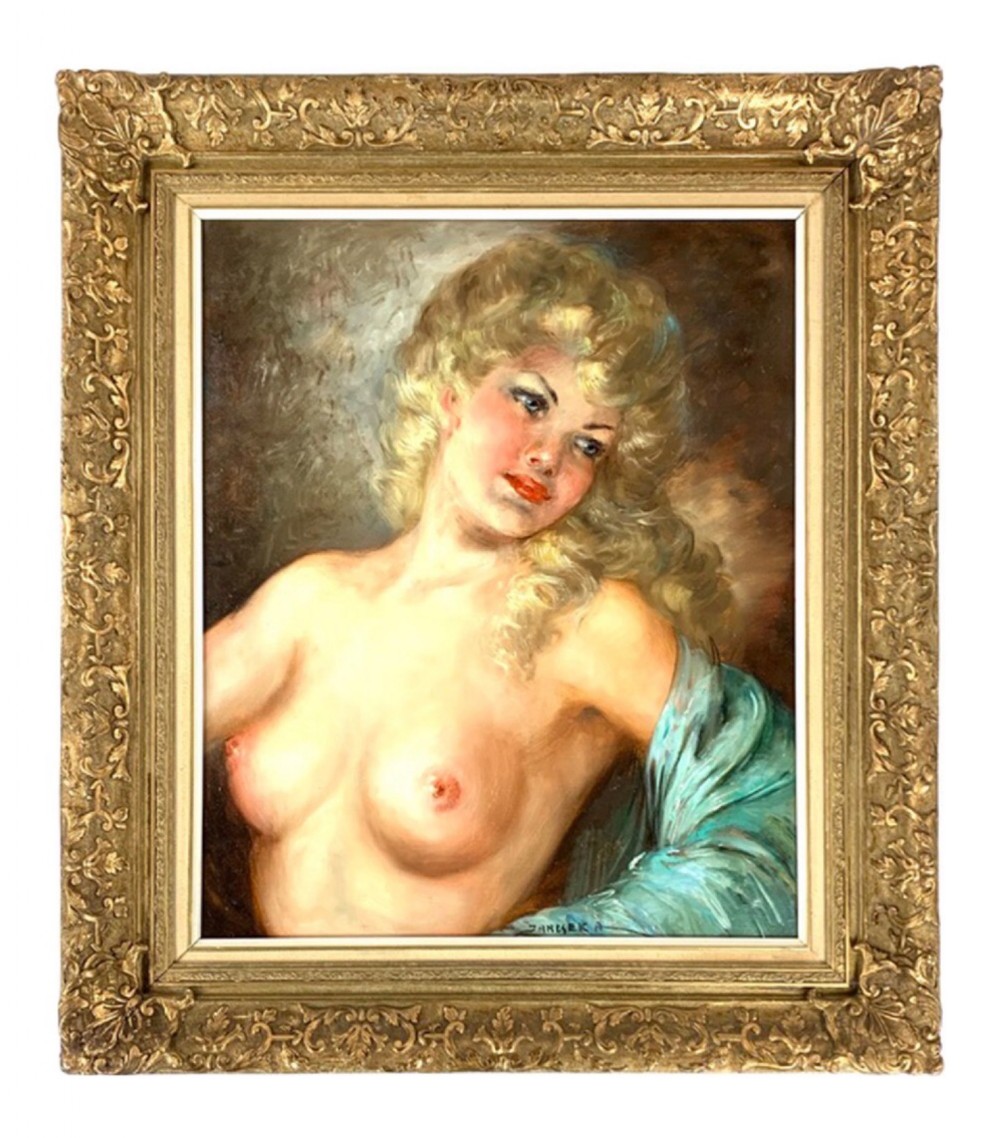 nude lady portrait by antal jancsek 19071985 oil painting on canvas