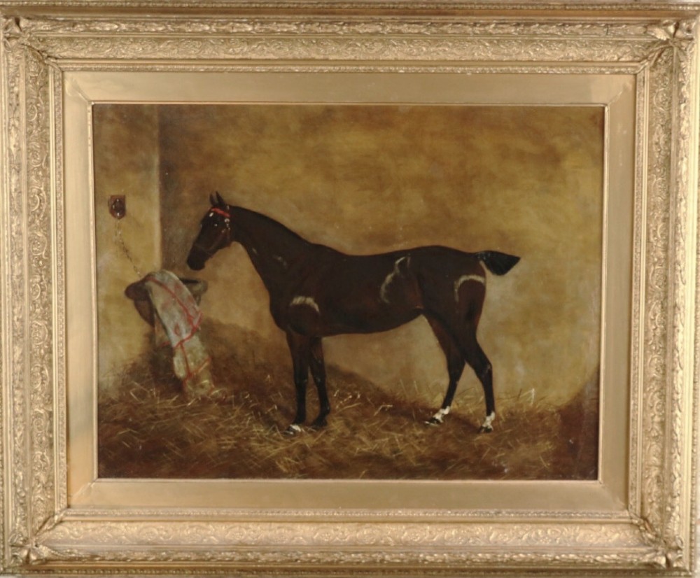 collander goldsmith bay hunter in a stable 19th horse portraits equine oil paintings