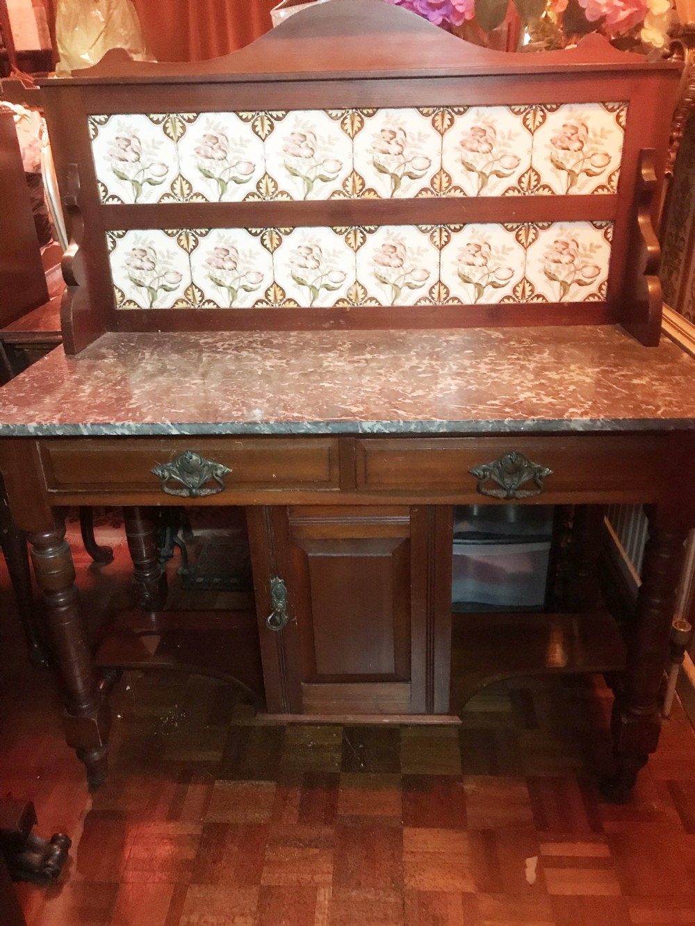 marble topped washstand hand painted tiles victorian walnut bedroom furniture wash stands