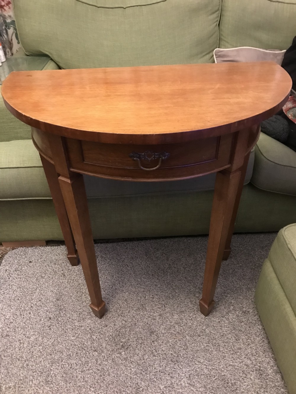 demi lune side table edwardian with spade feet drawer