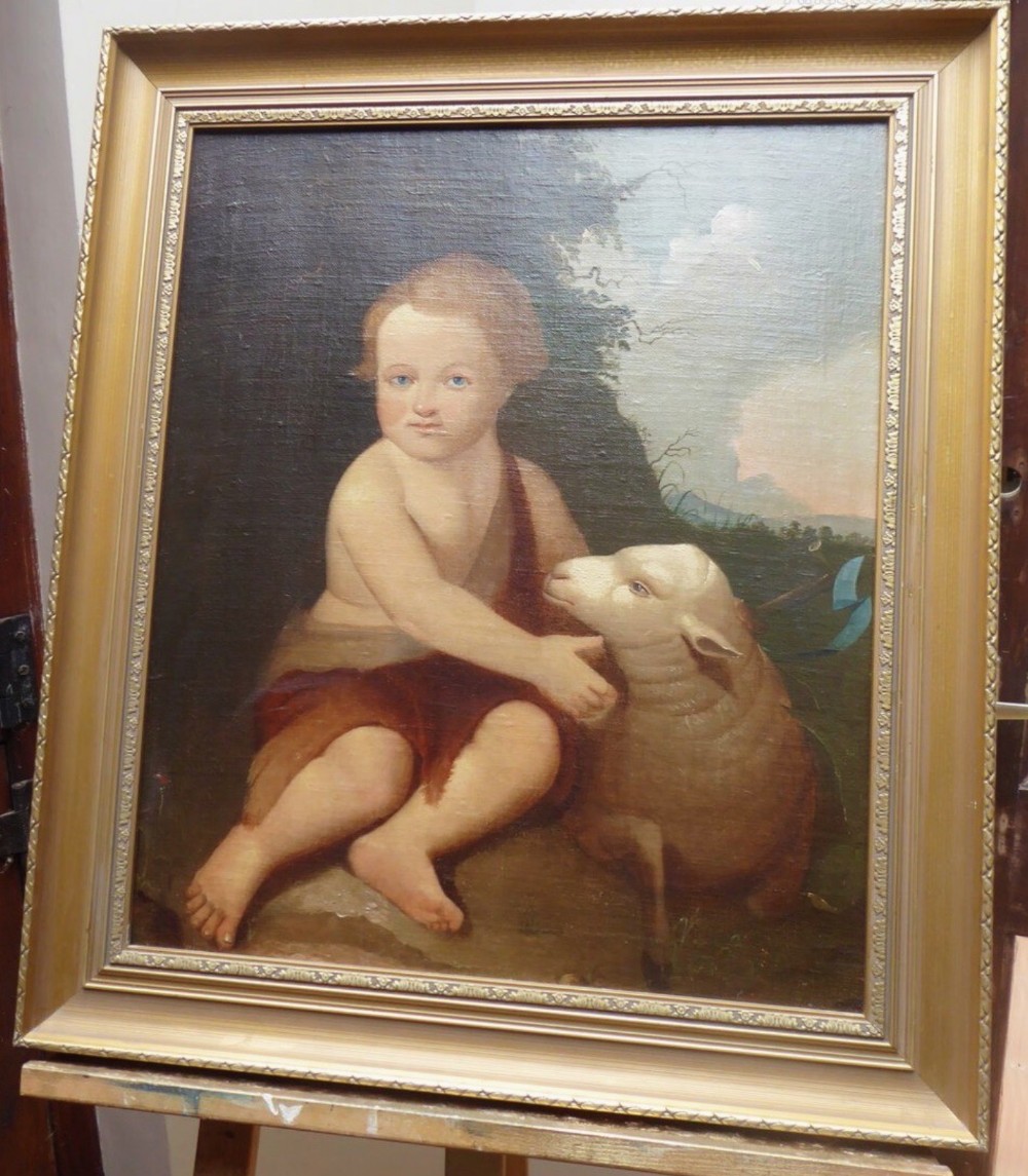 infant st john the baptist in the wilderness with lamb after bartolome esteban murillo 18thc old master oil portrait paintings
