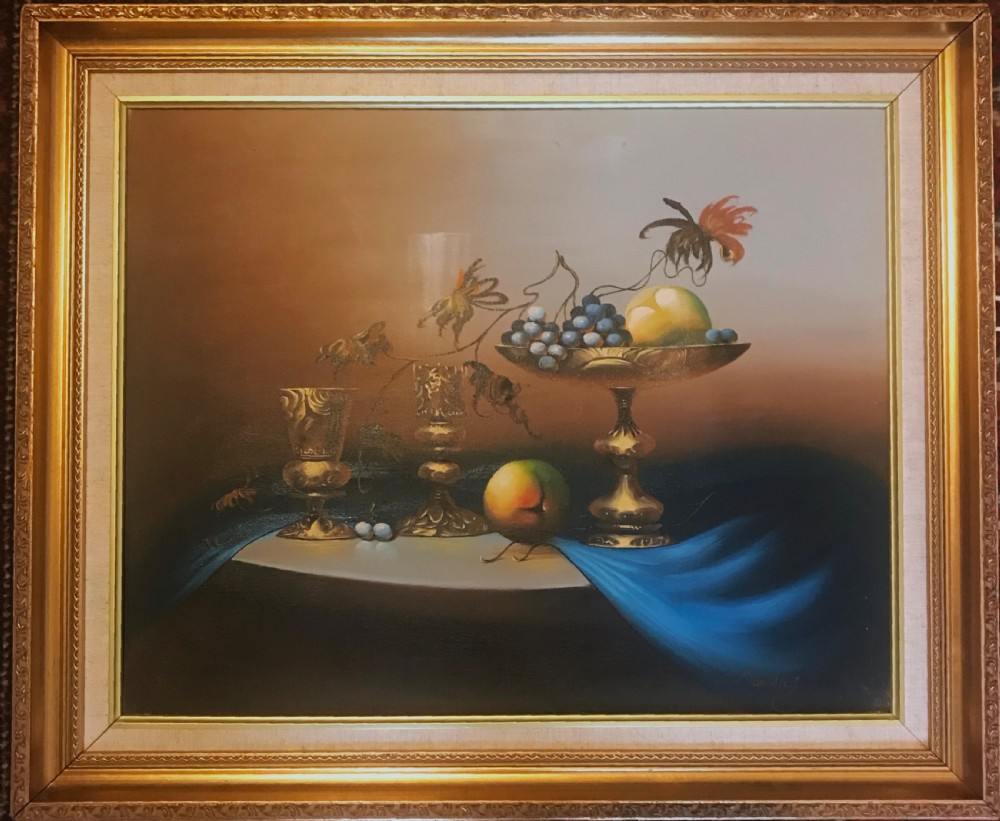 still life fruit oil painting by hungarian artist jozsef molnar