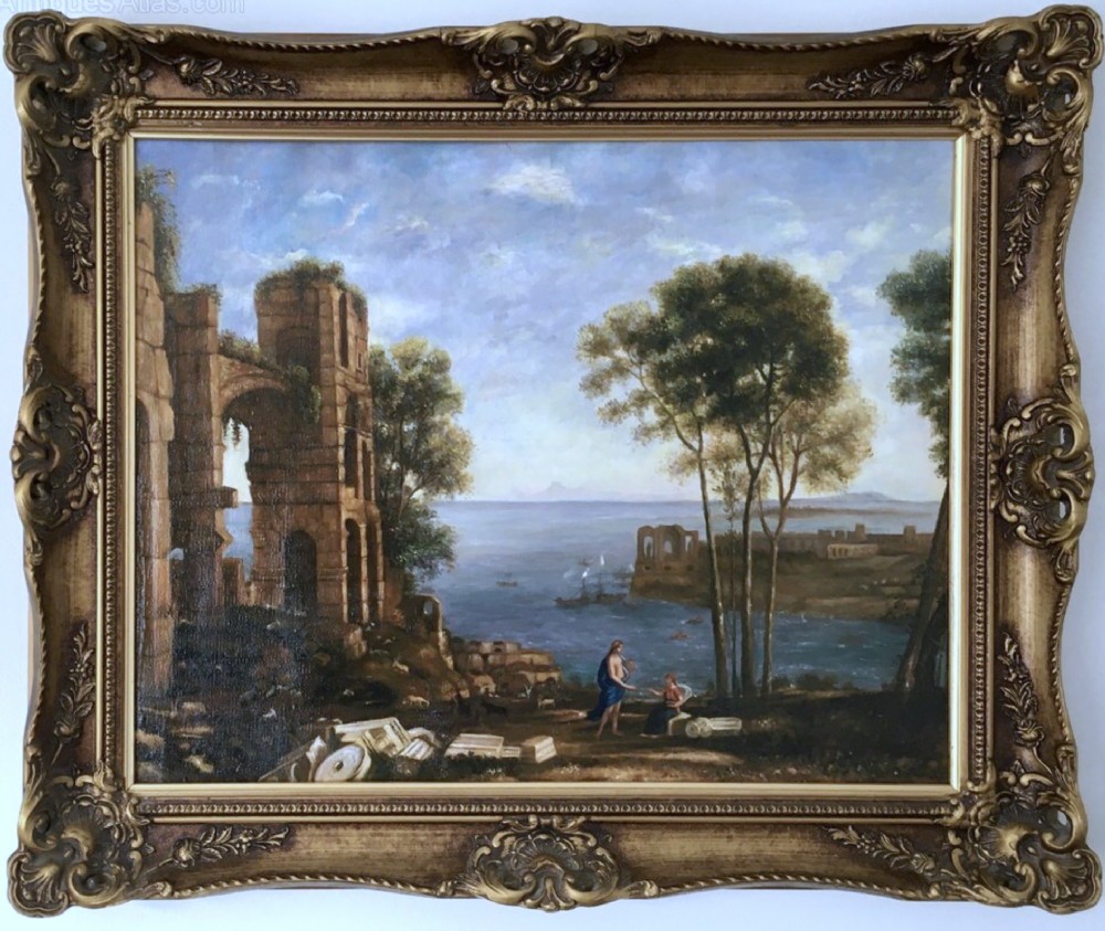 capriccio oil painting after francesco guardi mediterranean landscapes antique portraits rome italy
