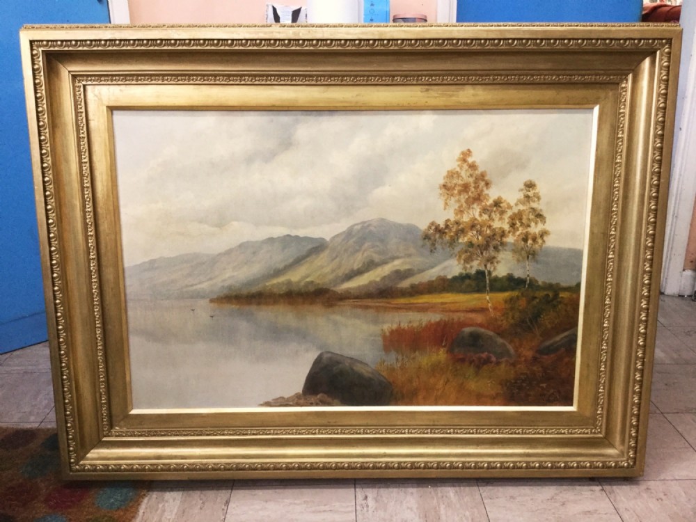 fejamieson 19th scottish landscape oil painting of loch large size 35 x 47 inches