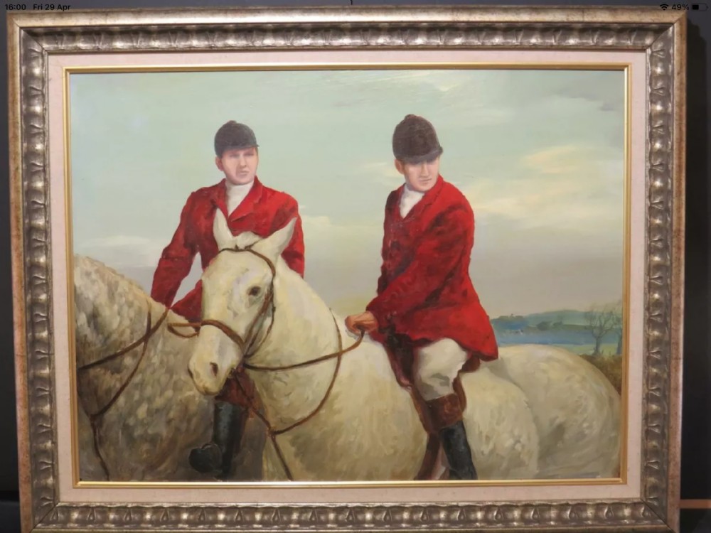 grey bay hunter horse portrait equestrian paintings fox hunting sporting art paintings