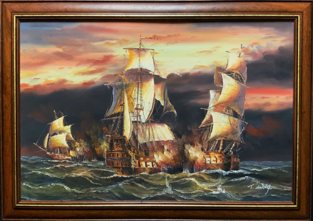 maritime oil painting by james hardy portraits of war ships after battle of trafalgar
