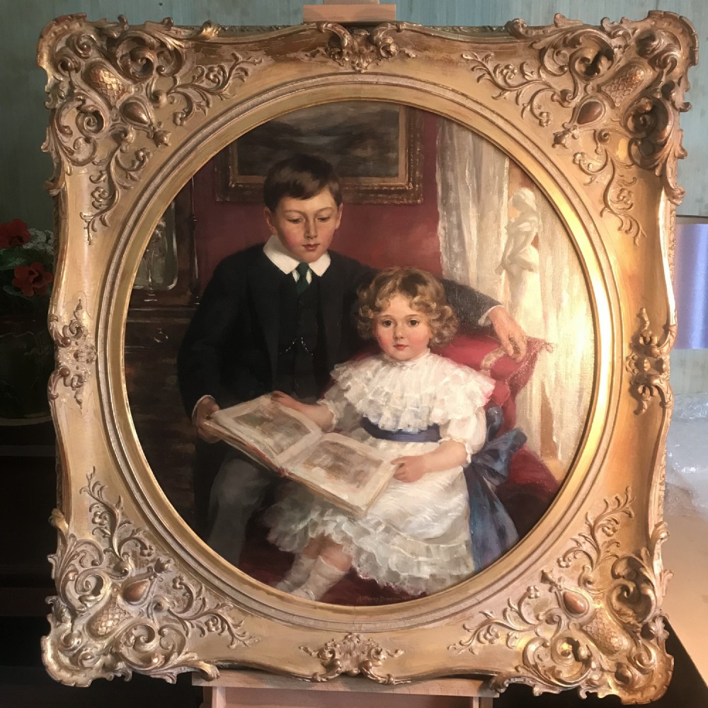 children william and constance mair by arthur percy dixon edwardian oil portrait paintings on canvas