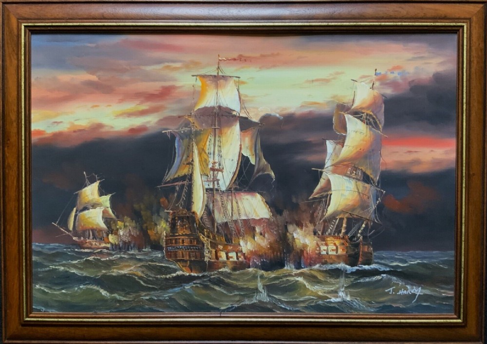 james hardy marine seascape painting galleons at sea battle of trafalgar portraits